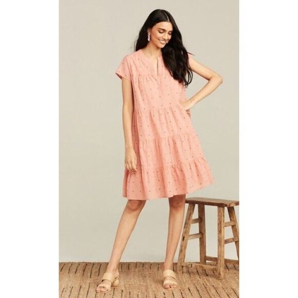 Roller Rabbit Dress S/XS Pink Cotton Acote Pamela Short Sleeve Flocking - Picture 1 of 13